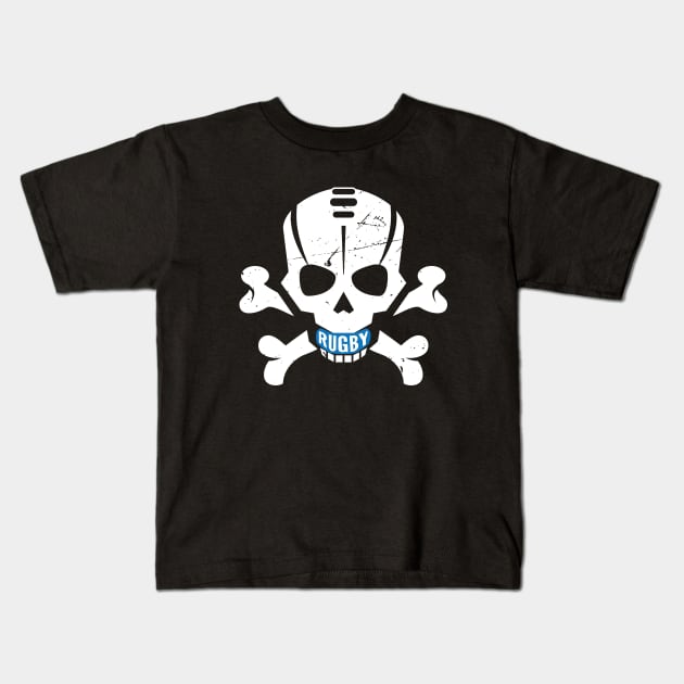 Rugby Fan Pirate Skull Kids T-Shirt by atomguy